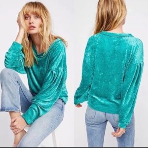 FREE PEOPLE WE THE FREE Milan Sean Green Crushed Velvet Layering Sweatsh…